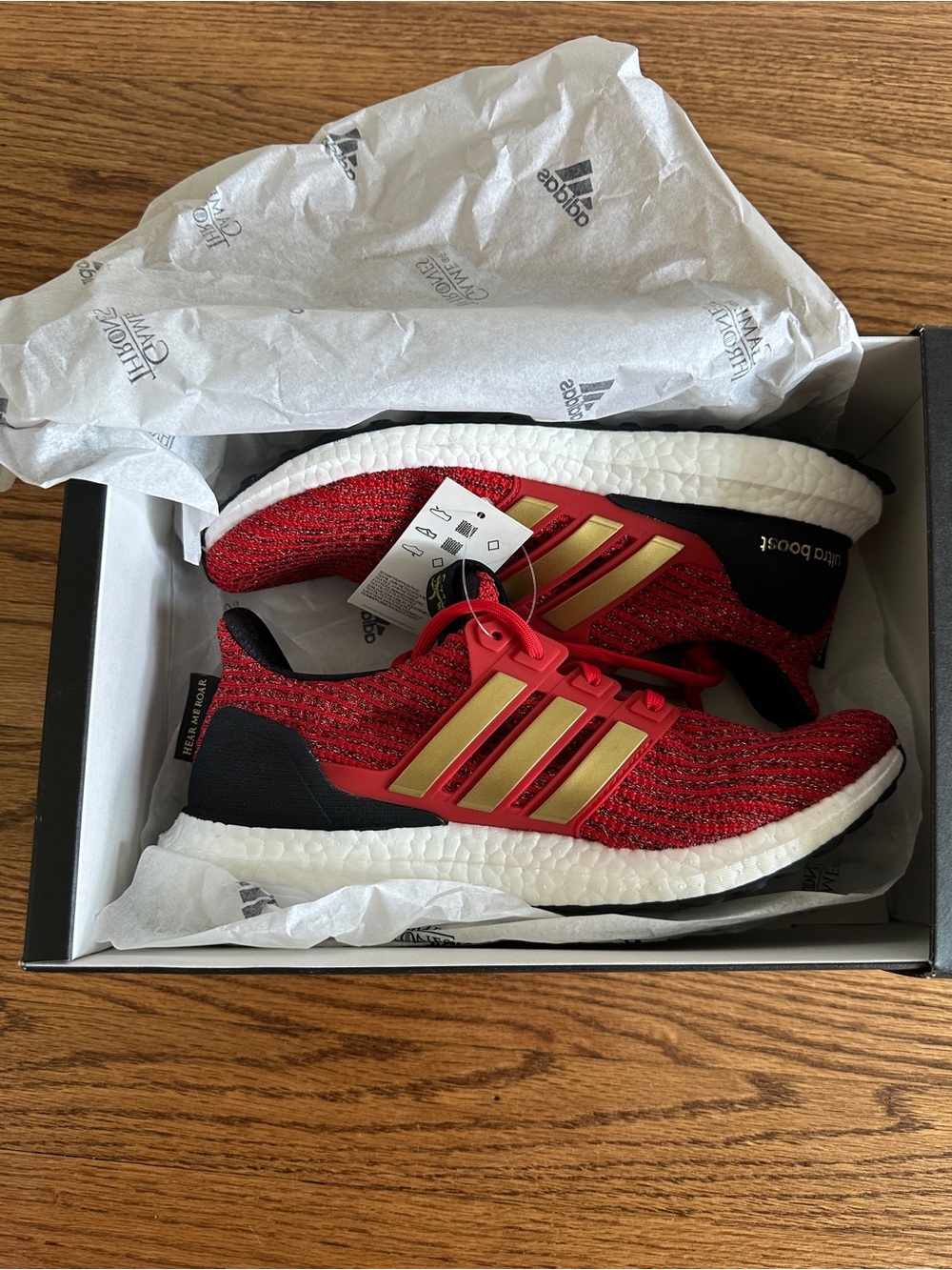 Adidas  Game of Thrones House Lannister Red Knit Running Shoes with Gold Stripes